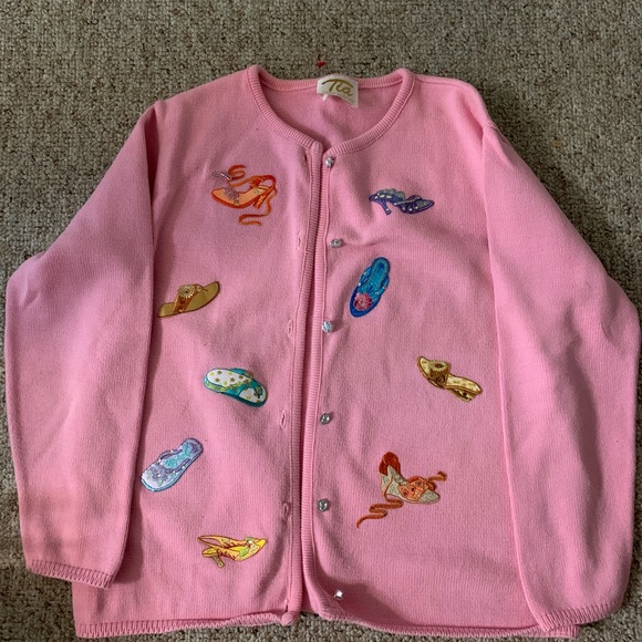 Tia Design pink long sleeve button sweater med - Picture 1 of 4